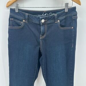 INC Denim Skinny Leg Jeans Womens 8 Dark Blue Denim Low Rise Stretch Regular Fit
